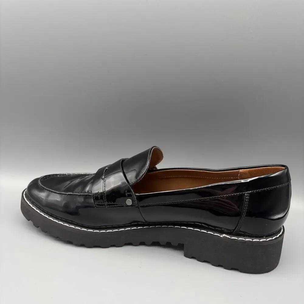 Franko Sarto Cassandra Penny Loafers Size 10 Black Patent Vegan Leather Academia